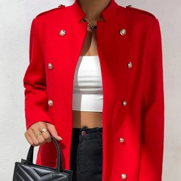 Classy Double Breasted button detailoed Design Overcoat Jacket Red - Picture 4 of 6